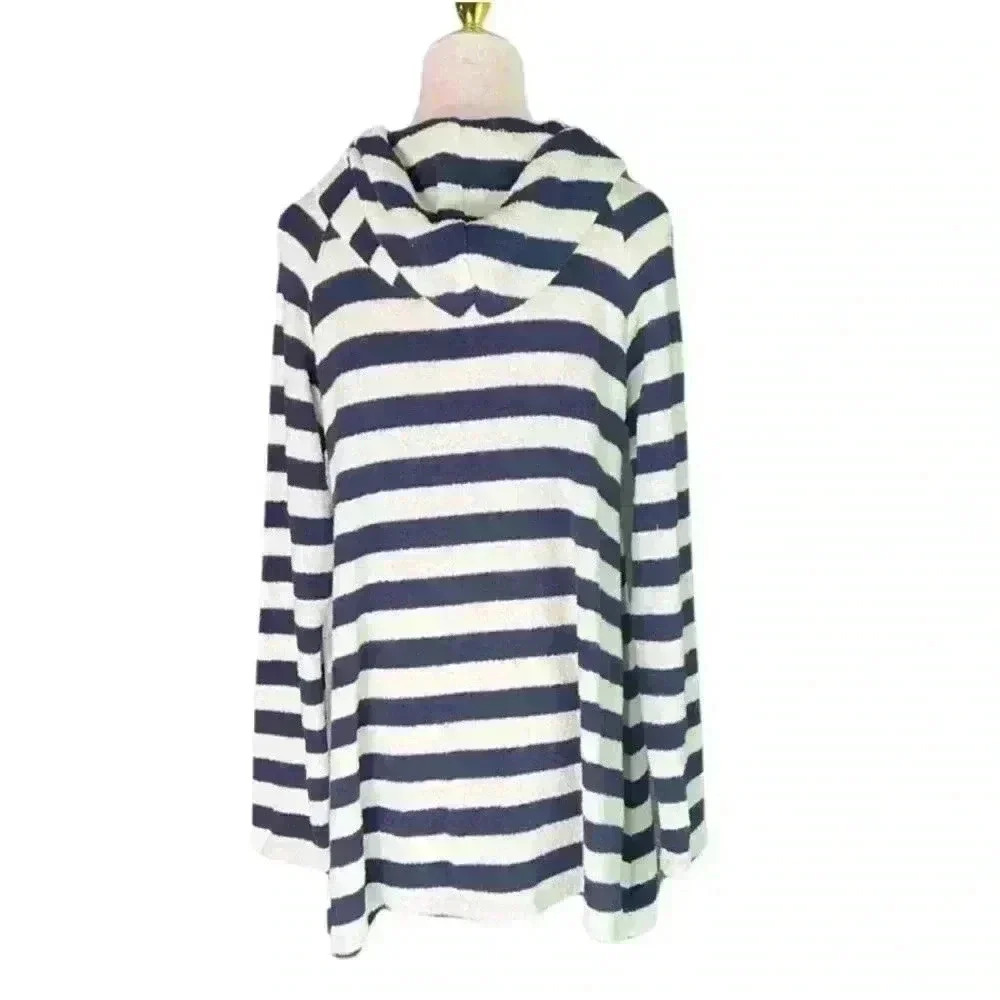 Warm Fun Soft French Terry Hooded Swim Cover-Up in Navy/White Stripe. Small. NWT - Picture 4 of 14